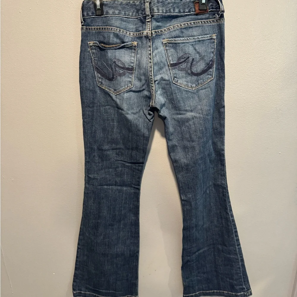 X2 Blue Flare Wide Leg Jeans with Distressed Details - Picture 4 of 6